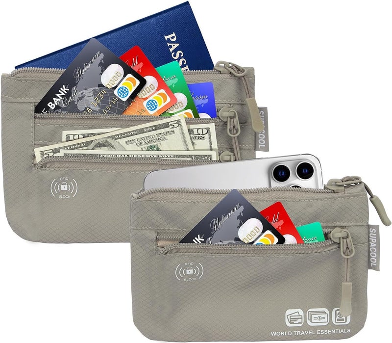 SUPACOOL Passport Holder Bag, Travel Wallet for Men Women Family, Passport Pouch, Card Holder Organizer, RFID Blocking, Two-piece Set(Gray) - Image 2